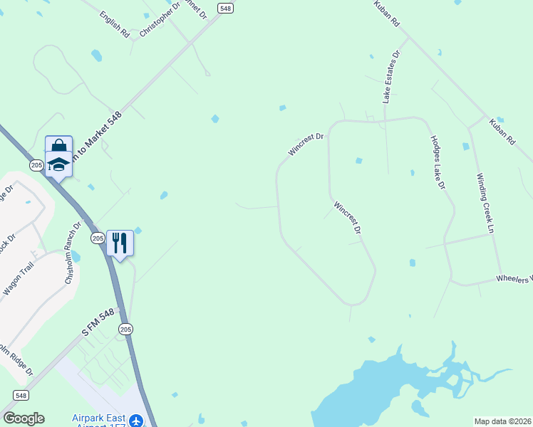 map of restaurants, bars, coffee shops, grocery stores, and more near 2520 Wincrest Drive in Rockwall