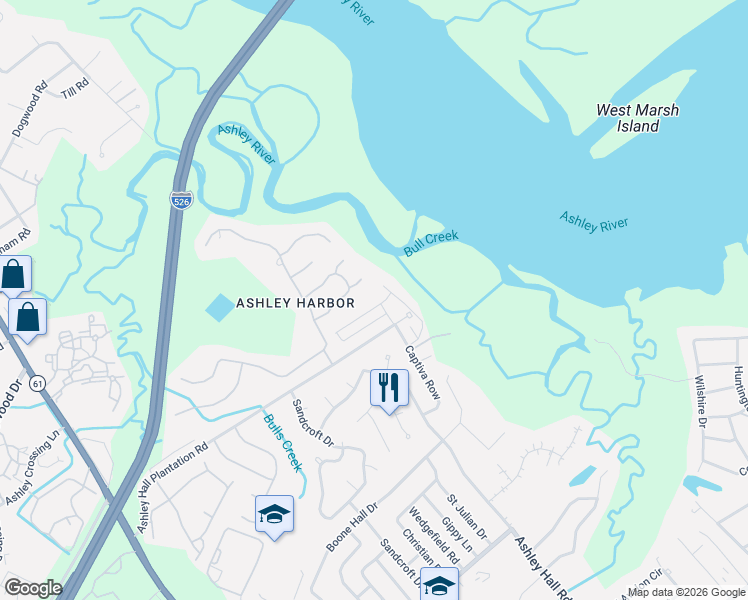map of restaurants, bars, coffee shops, grocery stores, and more near 2000 Indian Mound Trail in Charleston