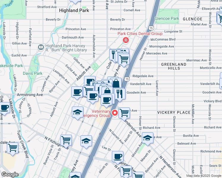 map of restaurants, bars, coffee shops, grocery stores, and more near 3031 Hester Avenue in Dallas