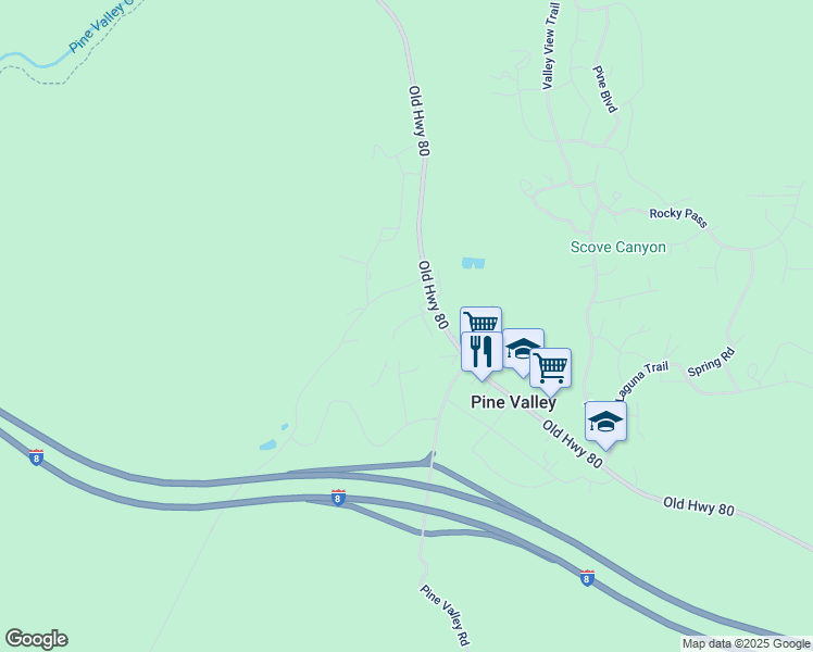 map of restaurants, bars, coffee shops, grocery stores, and more near 7655 Deodar Trail in Pine Valley