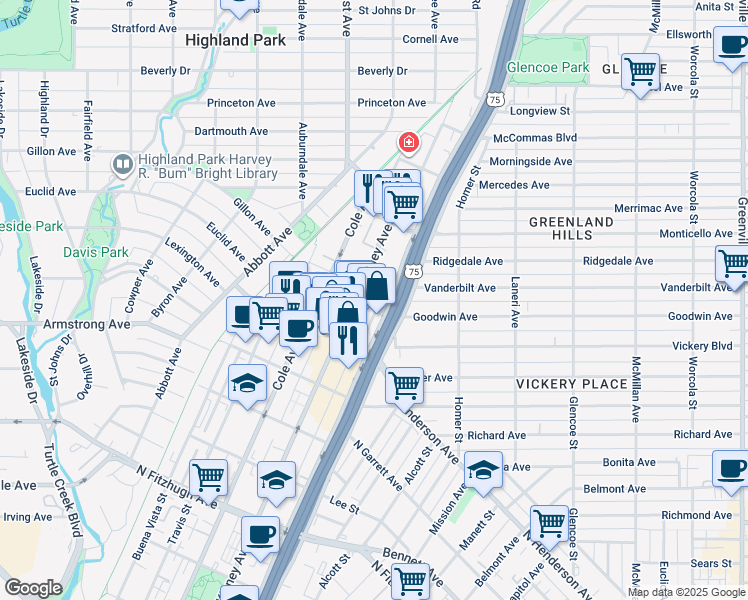 map of restaurants, bars, coffee shops, grocery stores, and more near 3031 Hester Avenue in Dallas