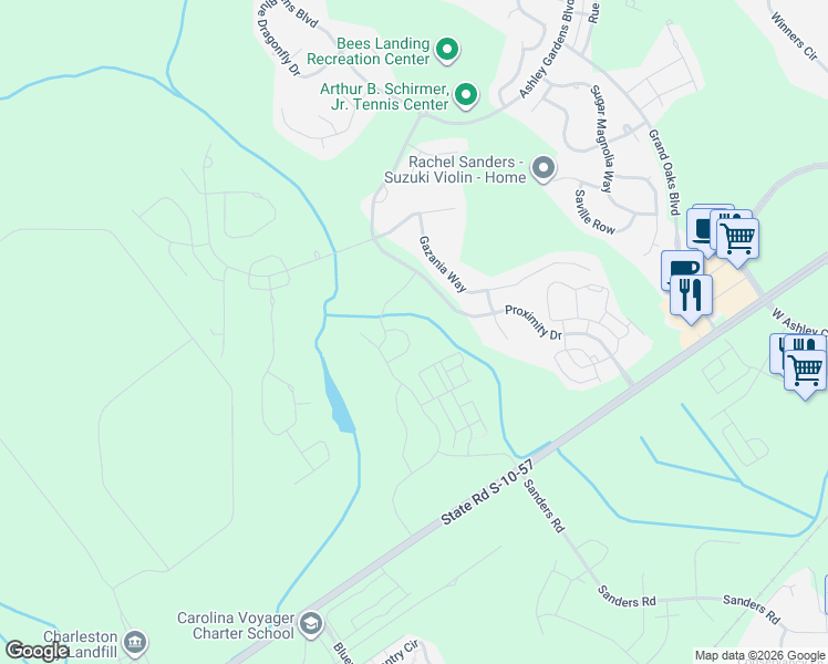 map of restaurants, bars, coffee shops, grocery stores, and more near 314 Spindlewood Way in Charleston