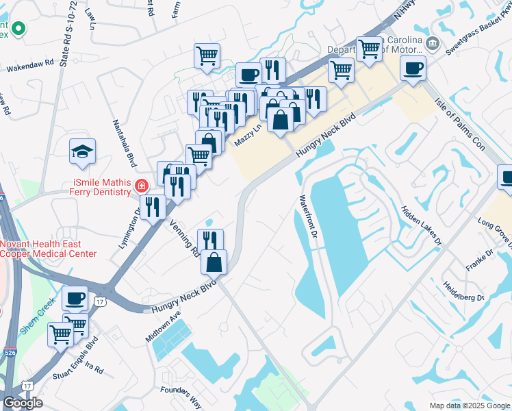 map of restaurants, bars, coffee shops, grocery stores, and more near 1778 Hazan Court in Mount Pleasant