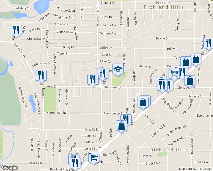 map of restaurants, bars, coffee shops, grocery stores, and more near 4112 Carma Drive in Fort Worth