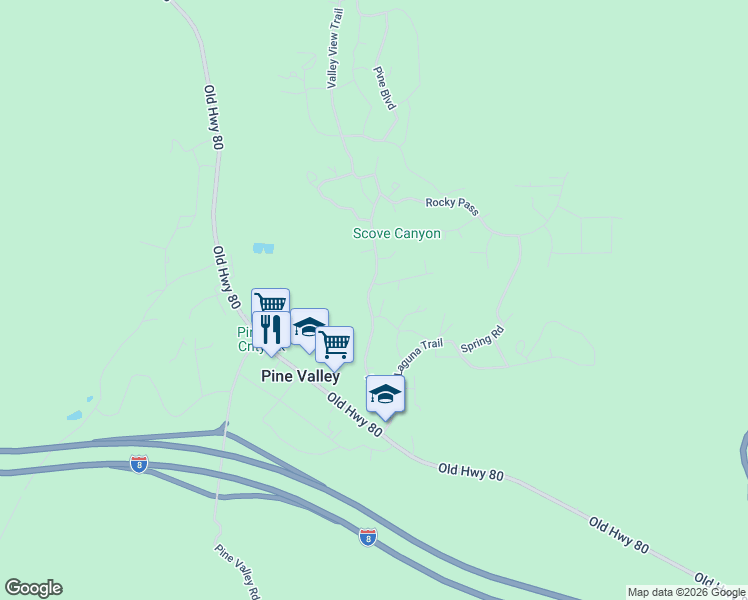 map of restaurants, bars, coffee shops, grocery stores, and more near 28909 Sequoia Road in Pine Valley