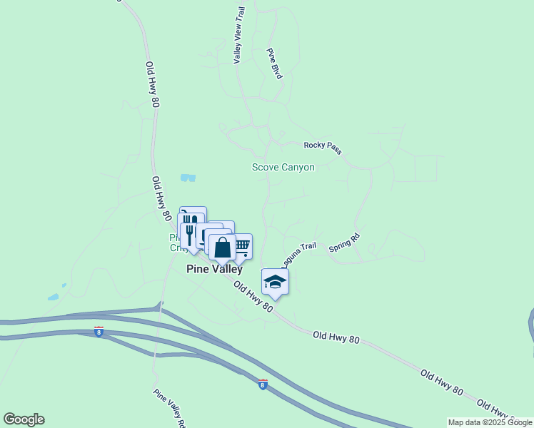 map of restaurants, bars, coffee shops, grocery stores, and more near 28909 Sequoia Road in Pine Valley
