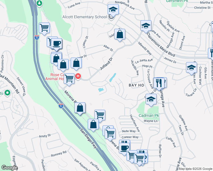 map of restaurants, bars, coffee shops, grocery stores, and more near 2993 Caminito Niquel in San Diego