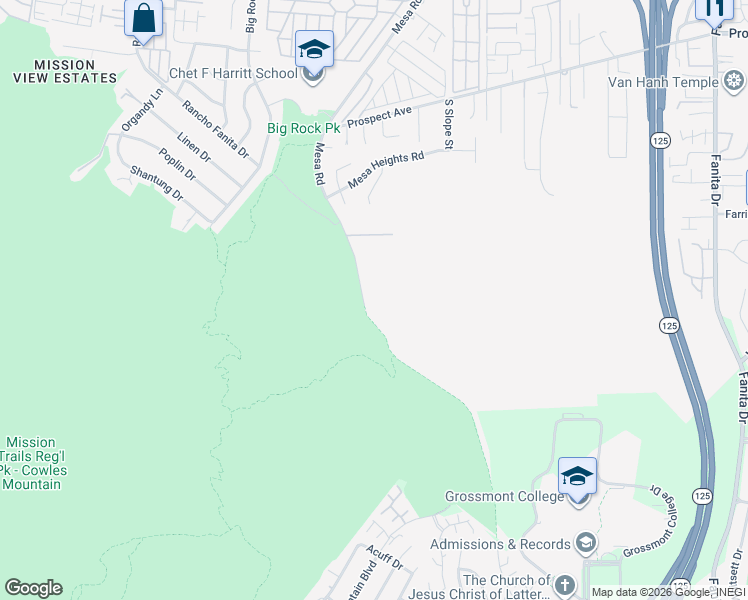 map of restaurants, bars, coffee shops, grocery stores, and more near 8107 Mesa Road in Santee