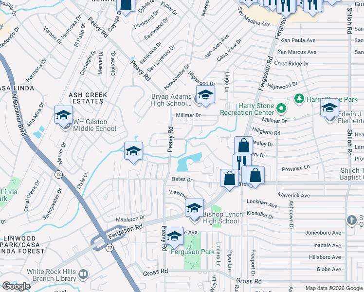 map of restaurants, bars, coffee shops, grocery stores, and more near 2008 Province Lane in Dallas