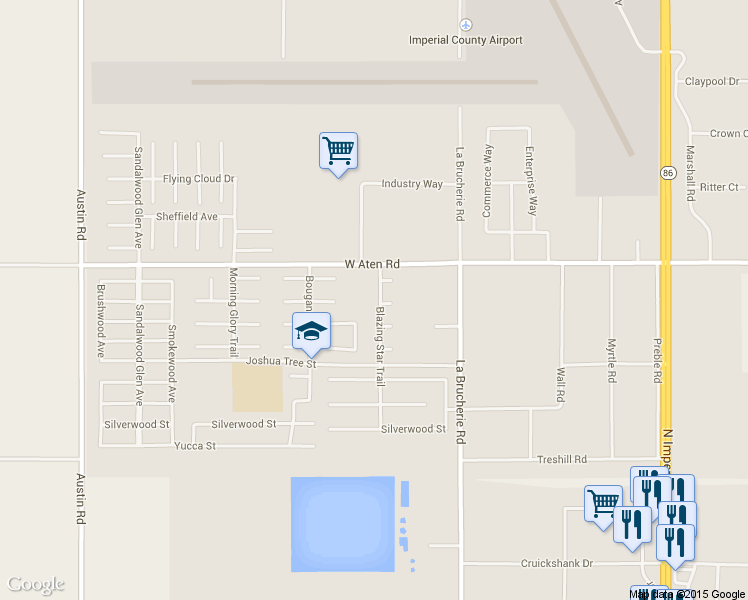 map of restaurants, bars, coffee shops, grocery stores, and more near 2375 Blazing Star Trail in Imperial