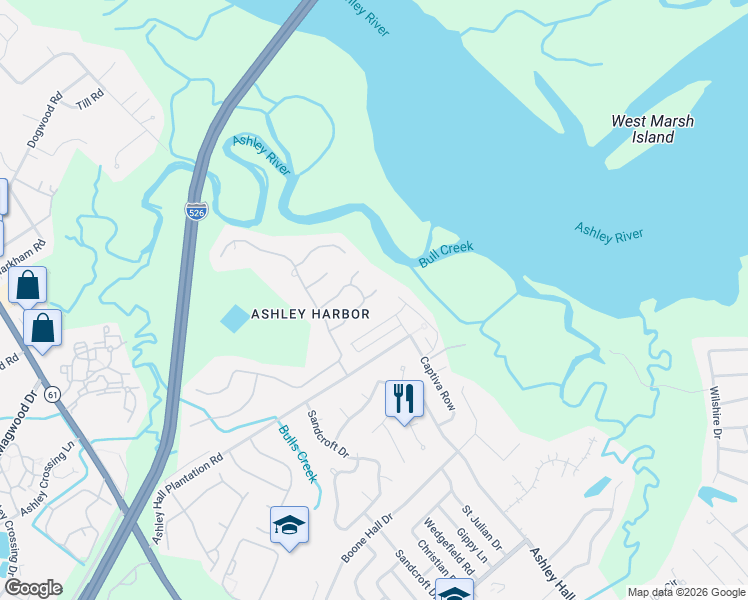 map of restaurants, bars, coffee shops, grocery stores, and more near 2000 Indian Mound Trail in Charleston
