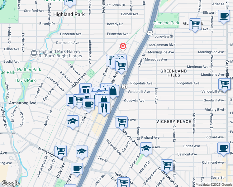 map of restaurants, bars, coffee shops, grocery stores, and more near 3031 Hester Avenue in Dallas