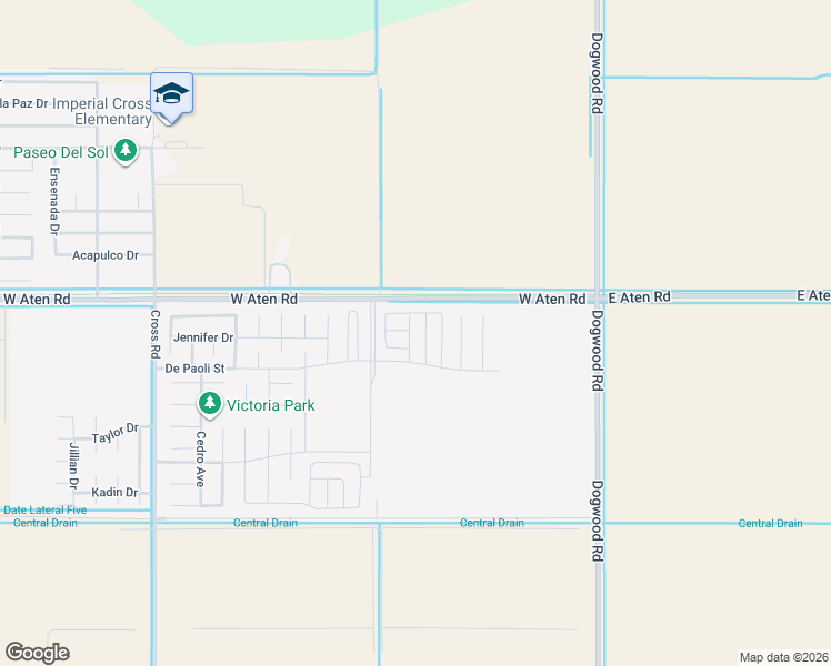 map of restaurants, bars, coffee shops, grocery stores, and more near 15-99 West Aten Road in El Centro