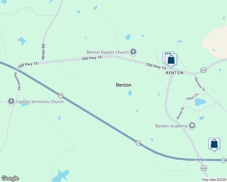 map of restaurants, bars, coffee shops, grocery stores, and more near 840 Old Highway 16 in Benton