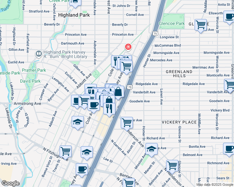 map of restaurants, bars, coffee shops, grocery stores, and more near 3032 Hester Avenue in Dallas