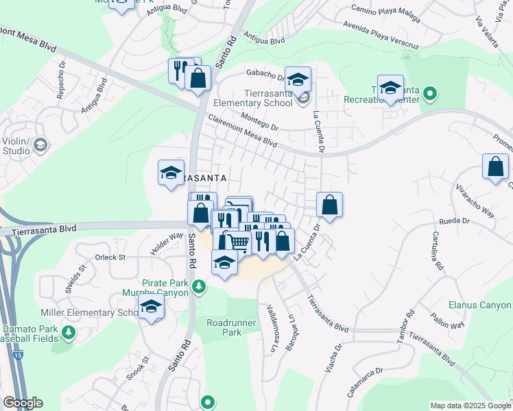 map of restaurants, bars, coffee shops, grocery stores, and more near 10716 Escobar Drive in San Diego