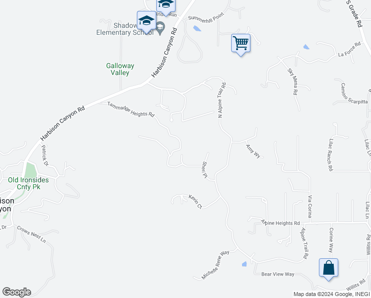 map of restaurants, bars, coffee shops, grocery stores, and more near 208 Alicia Way in Alpine