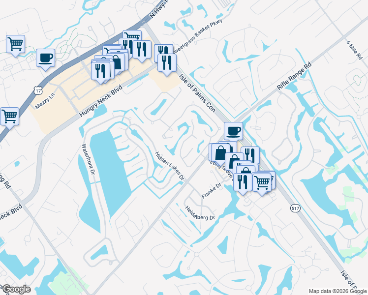map of restaurants, bars, coffee shops, grocery stores, and more near 1931 Oak Tree Lane in Mount Pleasant