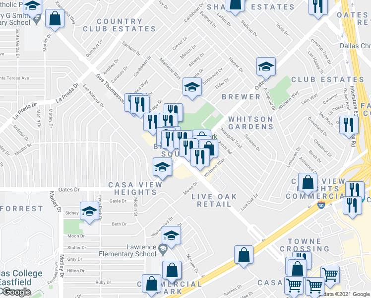 map of restaurants, bars, coffee shops, grocery stores, and more near 2943 Oates Drive in Mesquite