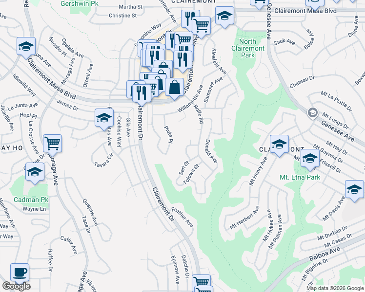 map of restaurants, bars, coffee shops, grocery stores, and more near in San Diego