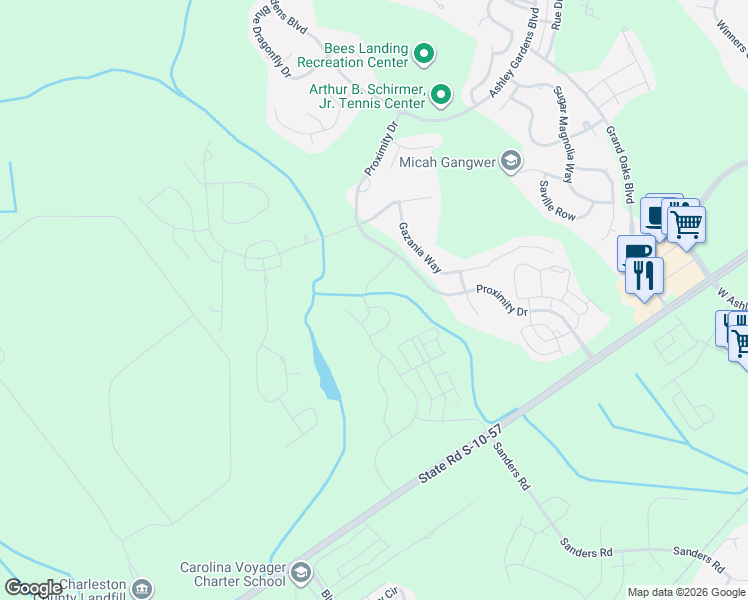 map of restaurants, bars, coffee shops, grocery stores, and more near 314 Spindlewood Way in Charleston