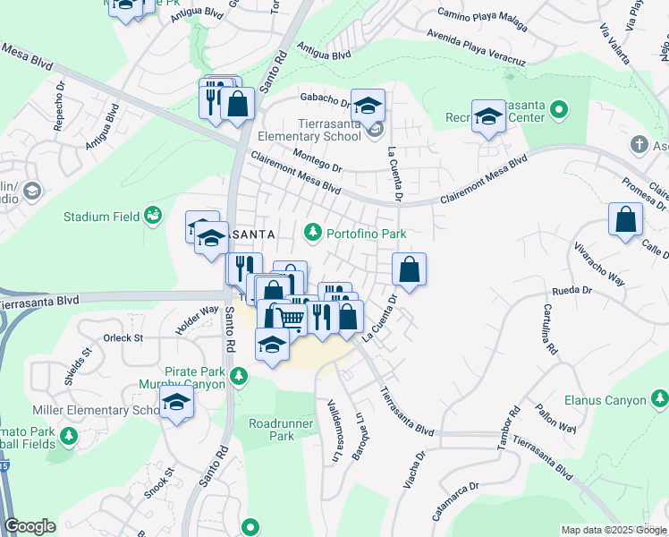 map of restaurants, bars, coffee shops, grocery stores, and more near 10737 Cariuto Court in San Diego