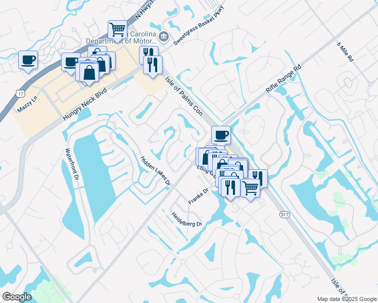 map of restaurants, bars, coffee shops, grocery stores, and more near 1965 Oak Tree Lane in Mount Pleasant