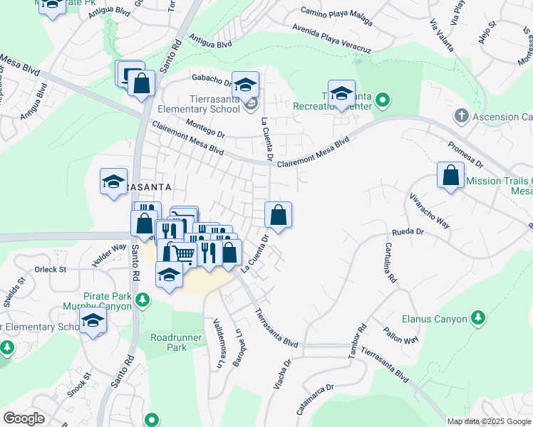 map of restaurants, bars, coffee shops, grocery stores, and more near 10846 Cariuto Court in San Diego