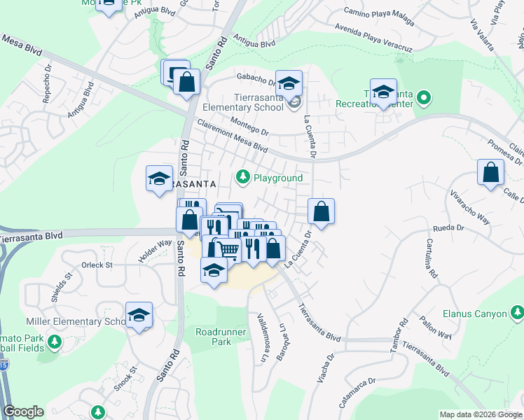 map of restaurants, bars, coffee shops, grocery stores, and more near 10737 Cariuto Court in San Diego