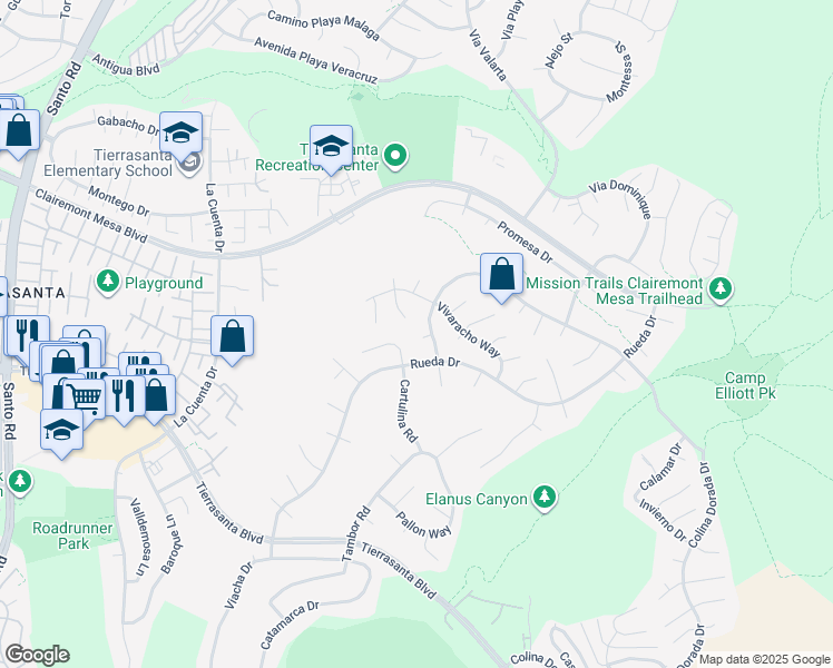map of restaurants, bars, coffee shops, grocery stores, and more near 10984 De Vida Court in San Diego