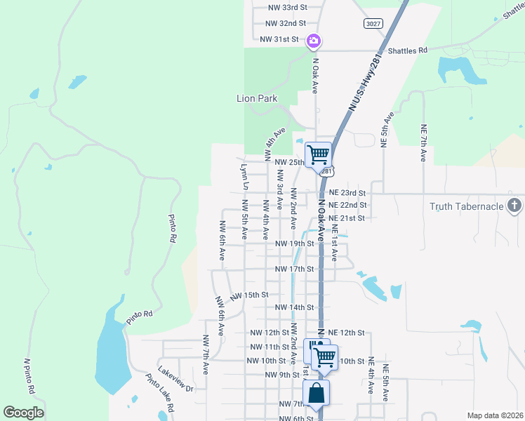 map of restaurants, bars, coffee shops, grocery stores, and more near 2203 Northwest 4th Avenue in Mineral Wells