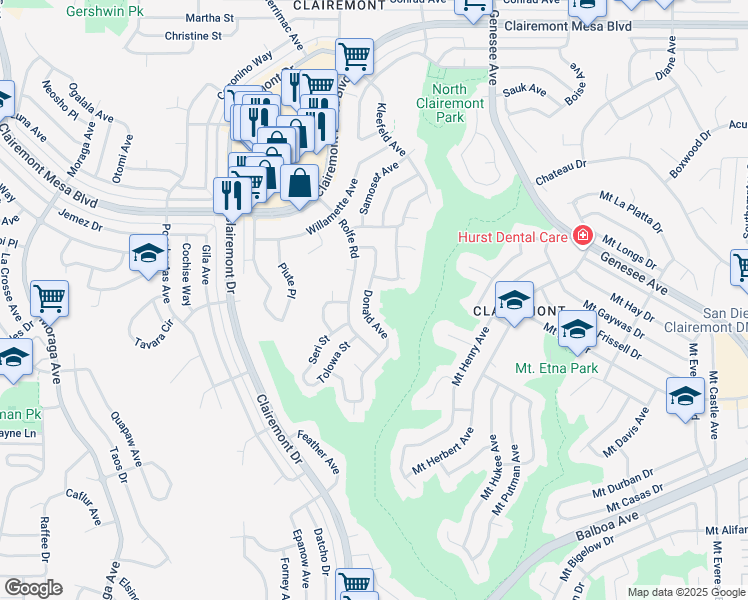 map of restaurants, bars, coffee shops, grocery stores, and more near 4457 Donald Avenue in San Diego