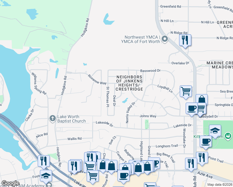 map of restaurants, bars, coffee shops, grocery stores, and more near 4808 Deal Drive in Fort Worth
