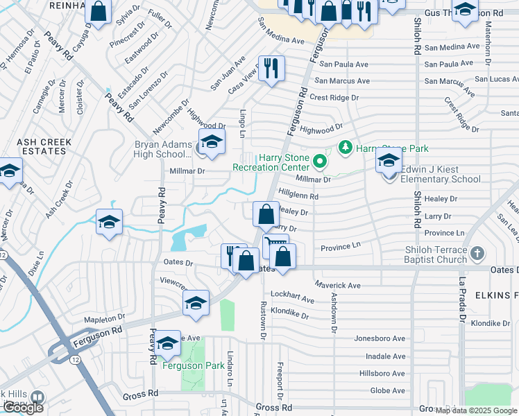 map of restaurants, bars, coffee shops, grocery stores, and more near 2224 Healey Drive in Dallas