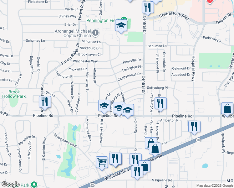 map of restaurants, bars, coffee shops, grocery stores, and more near 925 Gettysburg Place in Bedford