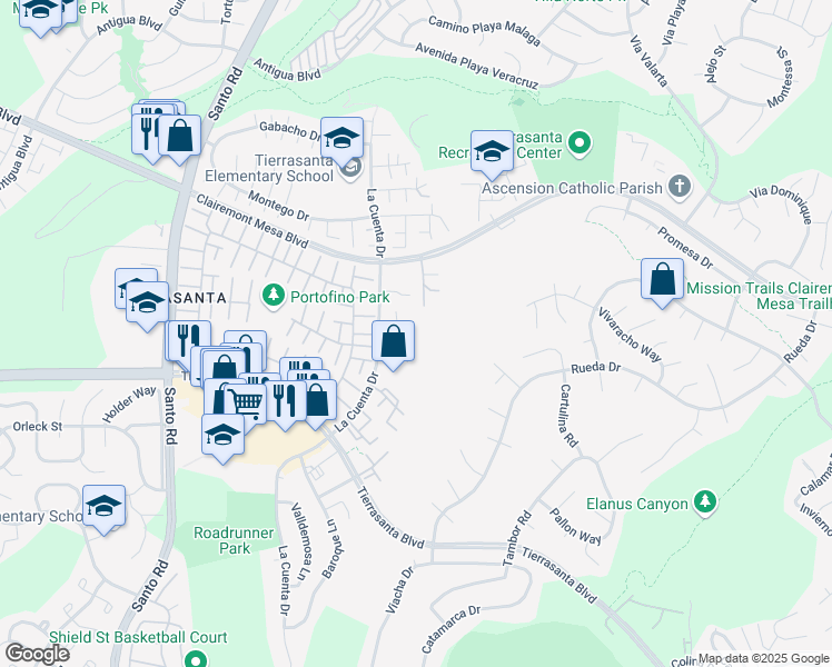 map of restaurants, bars, coffee shops, grocery stores, and more near 10846 Caravelle Place in San Diego