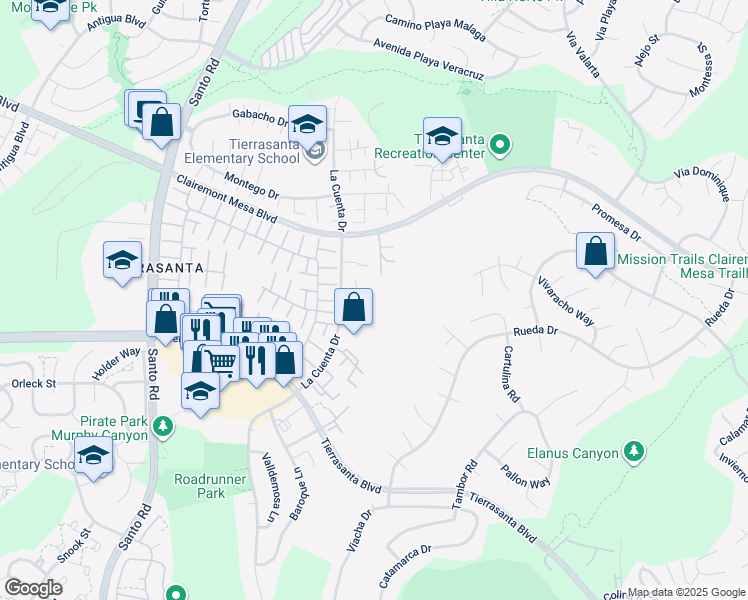 map of restaurants, bars, coffee shops, grocery stores, and more near 10834 Caravelle Place in San Diego