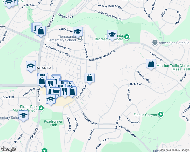 map of restaurants, bars, coffee shops, grocery stores, and more near 10834 Caravelle Place in San Diego