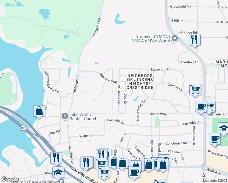 map of restaurants, bars, coffee shops, grocery stores, and more near 4812 Lemon Grove Drive in Fort Worth