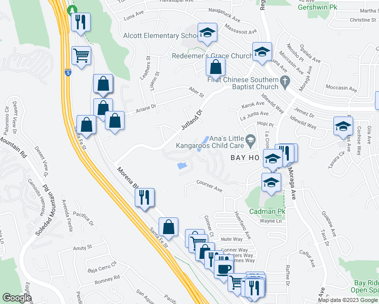 map of restaurants, bars, coffee shops, grocery stores, and more near 2993 Caminito Niquel in San Diego