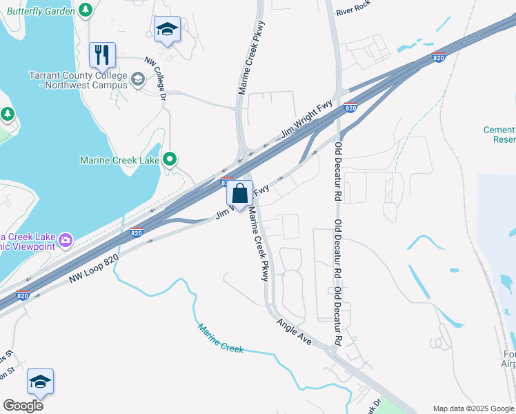 map of restaurants, bars, coffee shops, grocery stores, and more near 4602 Marine Creek Parkway in Fort Worth