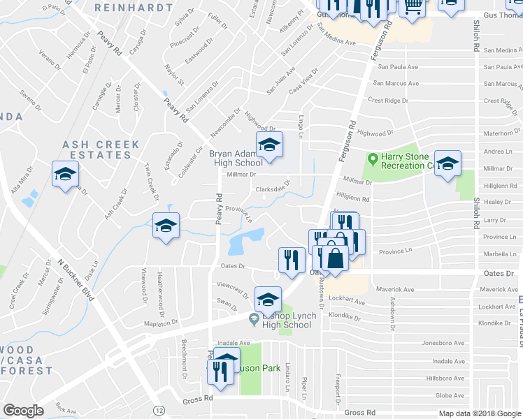 map of restaurants, bars, coffee shops, grocery stores, and more near 2053 Province Lane in Dallas