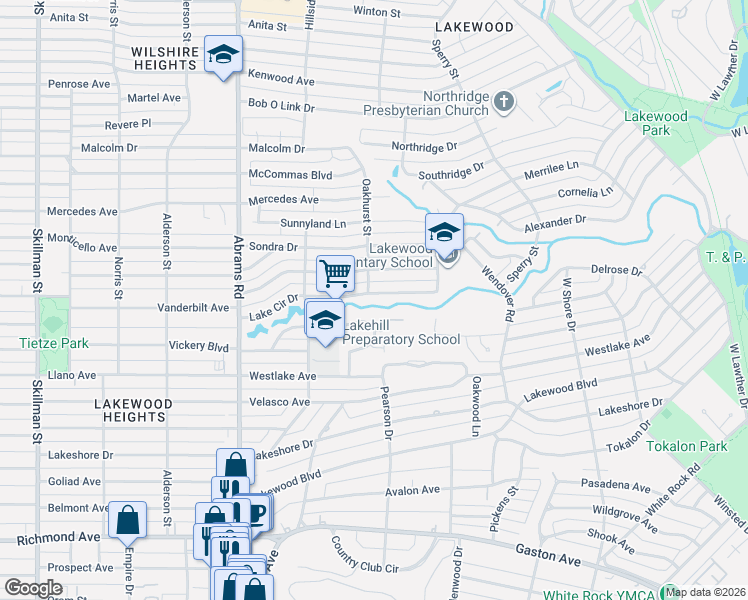 map of restaurants, bars, coffee shops, grocery stores, and more near 6608 Lake Circle Drive in Dallas