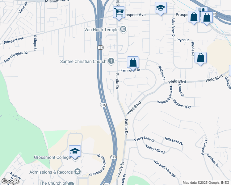 map of restaurants, bars, coffee shops, grocery stores, and more near 8035 Calle Fanita in Santee