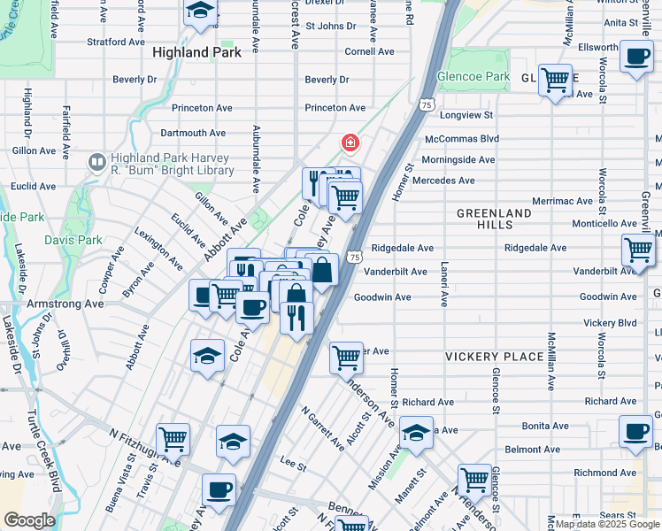 map of restaurants, bars, coffee shops, grocery stores, and more near 3031 Hester Avenue in Dallas