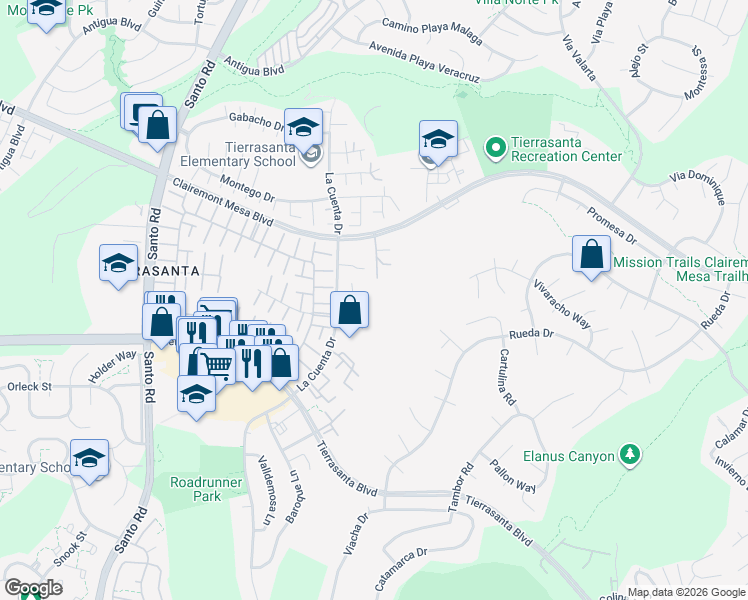 map of restaurants, bars, coffee shops, grocery stores, and more near 10862 Caravelle Place in San Diego