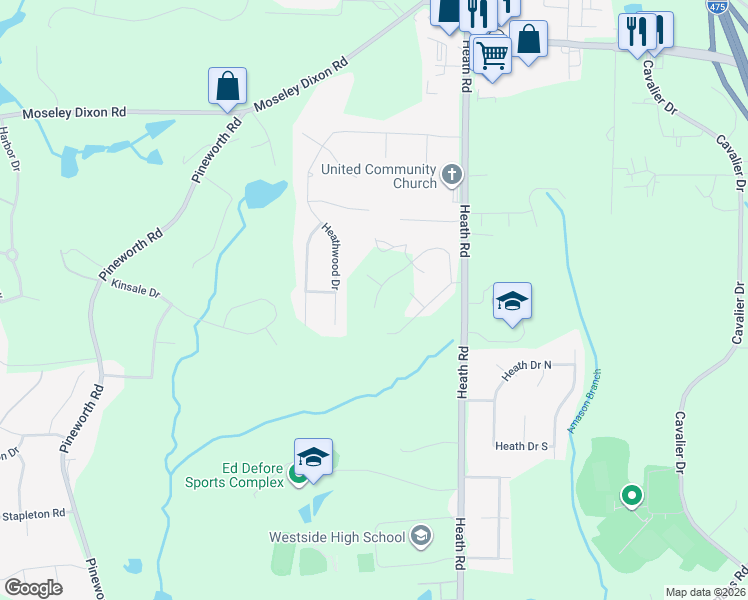 map of restaurants, bars, coffee shops, grocery stores, and more near 236 Heathwood Drive in Macon
