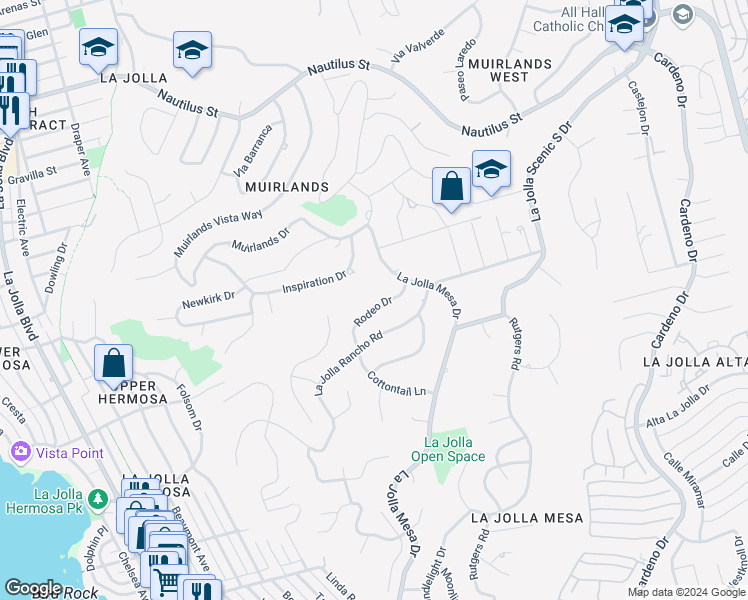 map of restaurants, bars, coffee shops, grocery stores, and more near 1402 Rodeo Drive in San Diego