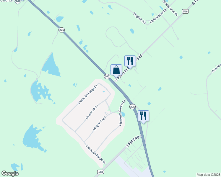 map of restaurants, bars, coffee shops, grocery stores, and more near 123 Ranch House Road in Rockwall