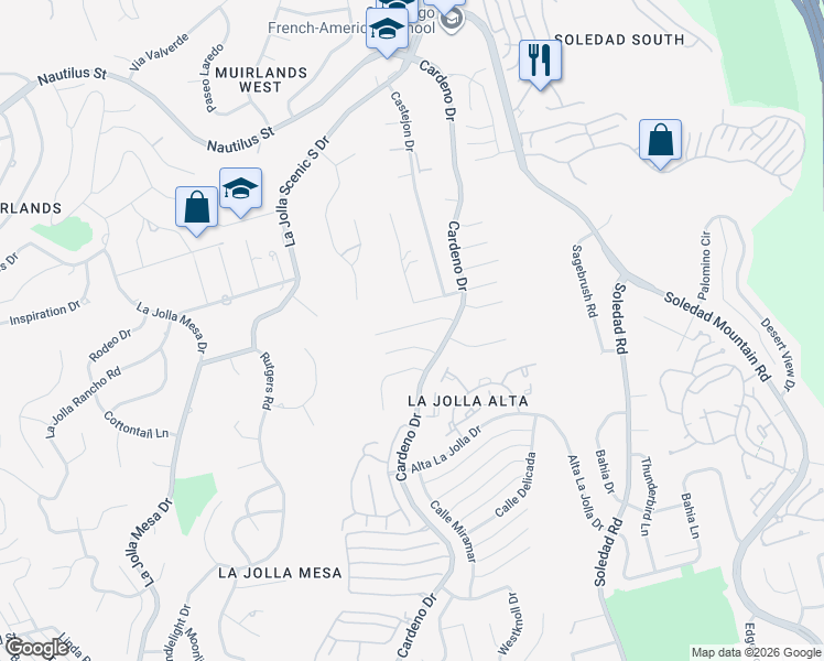map of restaurants, bars, coffee shops, grocery stores, and more near 2087 Via Ladeta in San Diego